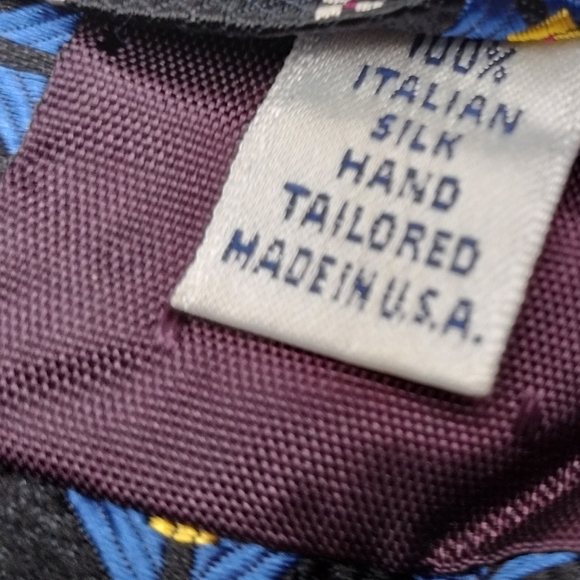 Paul Frederick Necktie Black Blue Yellow Accent Geometric Textured Men's Silk - Picture 7 of 9